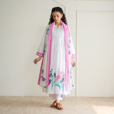 Zuhal Cotton Kurta Set with Mulmul Slip and Dupatta - Sharp White