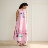 Aviva Patchwork Cotton Kurta Set with Mulmul Slip - Candy Pink