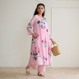 Liliet Cotton Kurta Set with Mulmul Slip - Candy Pink