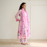 Zuhal Cotton Kurta Set with Mulmul Slip and Dupatta - Candy Pink
