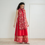 Mehek Sanganeri Inspired Sleeveless Kurta Palazzo Set with Dupatta - Cherry Red
