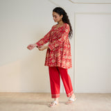 Jugni Sanganeri Inspired Co-ord Set - Cherry Red