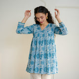 Jugni Sanganeri inspired Printed Fit & Flare Tunic with Straight Pants - Beige