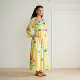Tulip Cotton Overlap Dress with Mulmul Slip - Banana Yellow