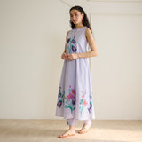 Aviva Patchwork Cotton Kurta Set with Mulmul Slip - Lavender