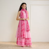 Mehek Sanganeri Inspired Sleeveless Kurta Palazzo Set with Dupatta - Baby Pink