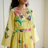 Tulip Cotton Overlap Dress with Mulmul Slip - Banana Yellow