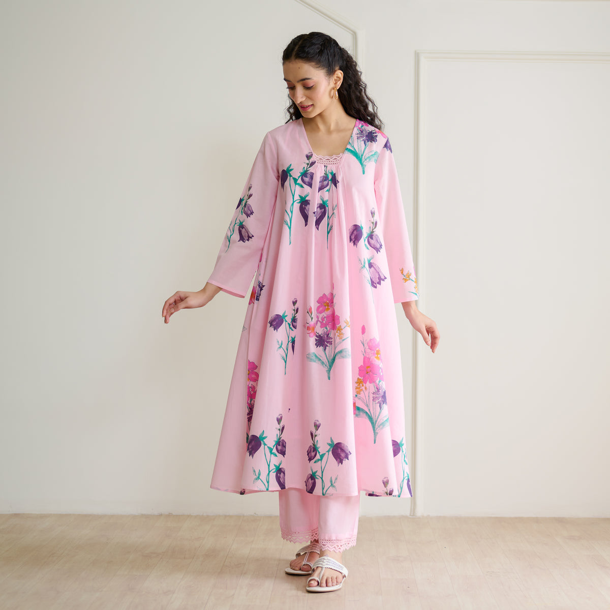 Liliet Cotton Kurta Set with Mulmul Slip - Candy Pink