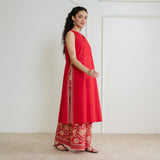 Mehek Sanganeri Inspired Sleeveless Kurta Palazzo Set with Dupatta - Cherry Red