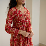 Jugni Sanganeri Inspired Co-ord Set - Cherry Red