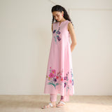 Aviva Patchwork Cotton Kurta Set with Mulmul Slip - Candy Pink
