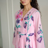 Tulip Cotton Overlap Dress with Mulmul Slip - Candy Pink