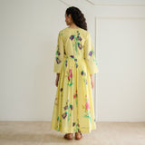 Tulip Cotton Overlap Dress with Mulmul Slip - Banana Yellow
