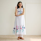 Aviva Patchwork Cotton Kurta Set with Mulmul Slip - Sharp White