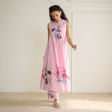 Aviva Patchwork Cotton Kurta Set with Mulmul Slip - Candy Pink