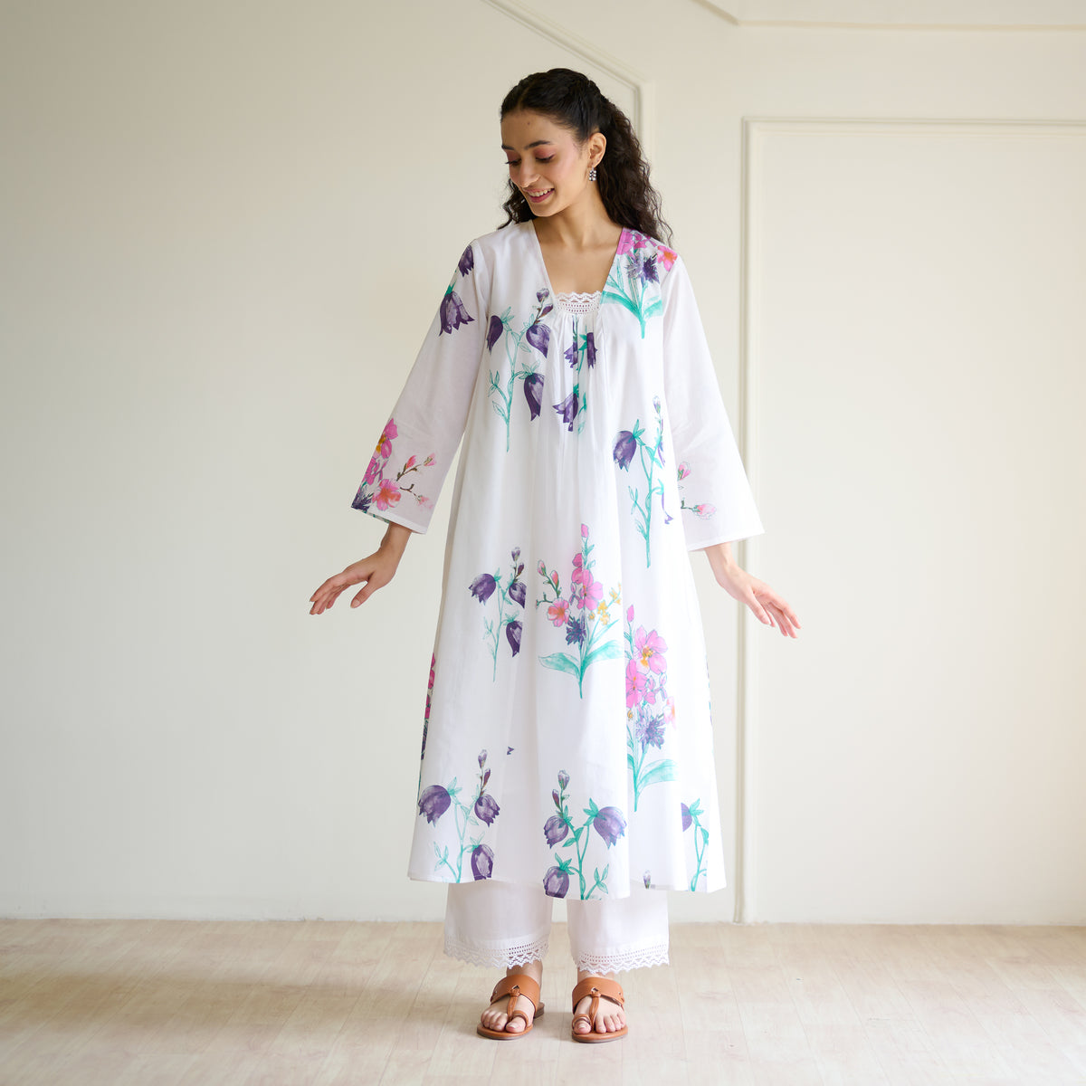 Liliet Cotton Kurta Set with Mulmul Slip - Sharp White