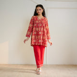 Jugni Sanganeri Inspired Co-ord Set - Cherry Red