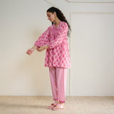 Blossom Sanganeri Inspired Co-ord Set with Tie-up Neckline - Baby Pink