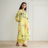 Liliet Cotton Kurta Set with Mulmul Slip - Banana Yellow