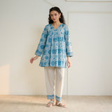 Jugni Sanganeri inspired Printed Fit & Flare Tunic with Straight Pants - Beige