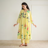Liliet Cotton Kurta Set with Mulmul Slip - Banana Yellow