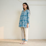 Jugni Sanganeri inspired Printed Fit & Flare Tunic with Straight Pants - Beige