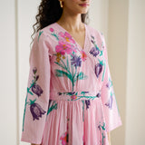 Tulip Cotton Overlap Dress with Mulmul Slip - Candy Pink