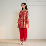 Jugni Sanganeri Inspired Co-ord Set - Cherry Red