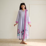 Zuhal Cotton Kurta Set with Mulmul Slip and Dupatta - Lavender