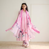 Zuhal Cotton Kurta Set with Mulmul Slip and Dupatta - Candy Pink