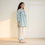 Blossom Sanganeri Inspired Co-ord Set with Tie-up Neckline - Beige