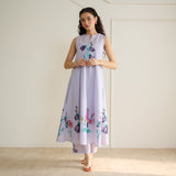 Aviva Patchwork Cotton Kurta Set with Mulmul Slip - Lavender