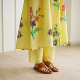 Liliet Cotton Kurta Set with Mulmul Slip - Banana Yellow