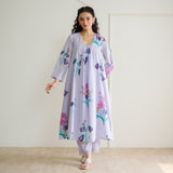 Liliet Cotton Kurta Set with Mulmul Slip - Lavender