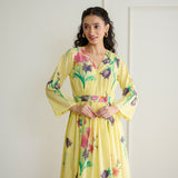 Tulip Cotton Overlap Dress with Mulmul Slip - Banana Yellow