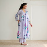Liliet Cotton Kurta Set with Mulmul Slip - Lavender