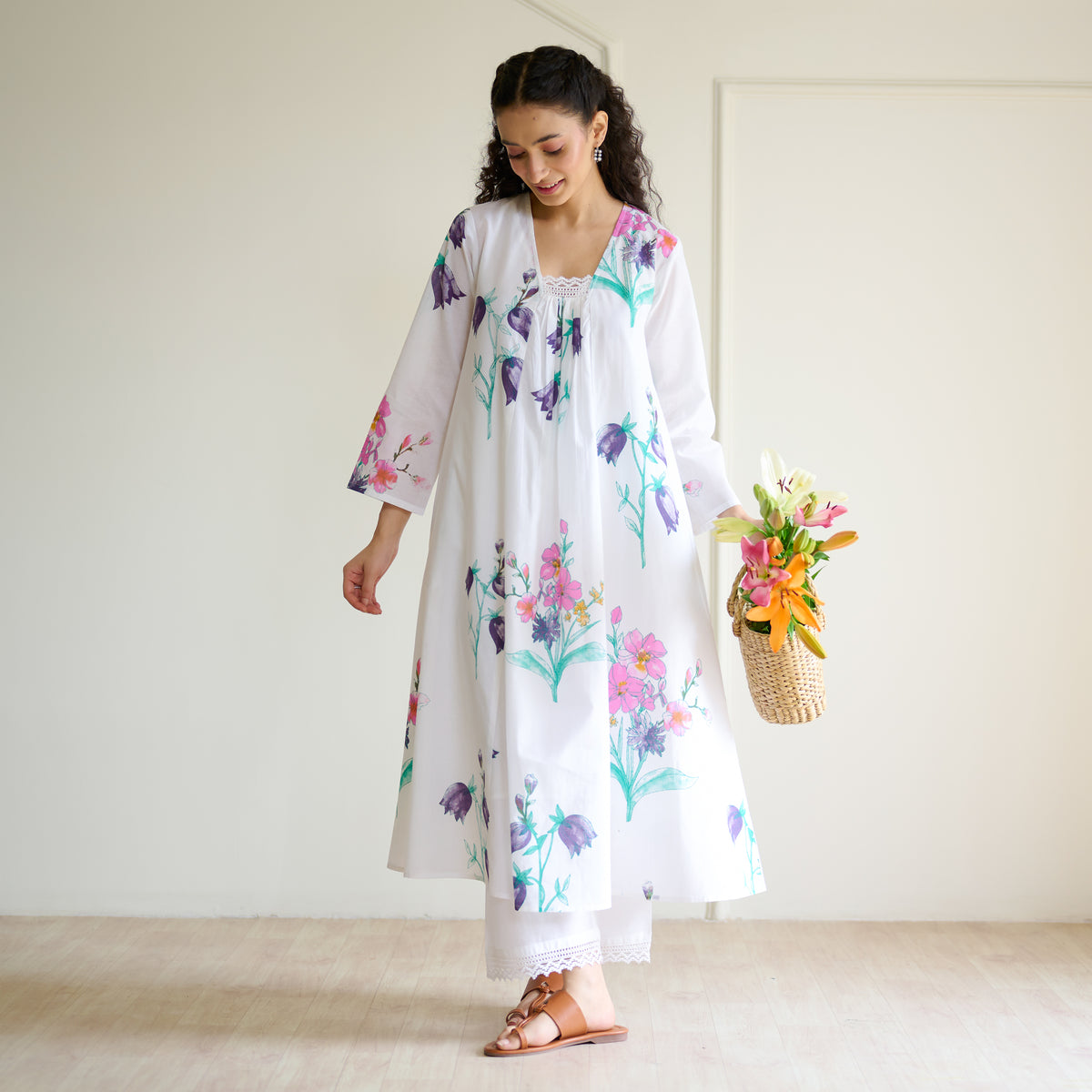 Liliet Cotton Kurta Set with Mulmul Slip - Sharp White