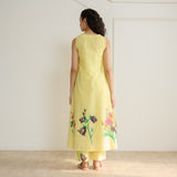 Aviva Patchwork Cotton Kurta Set with Mulmul Slip - Banana Yellow