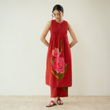Belle Slub Cotton Kurta Set - Classic Red