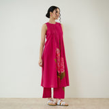 Belle Slub Cotton Kurta Set - Magenta