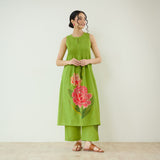 Belle Slub Cotton Kurta Set - Parrot Green