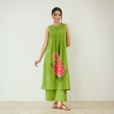 Belle Slub Cotton Kurta Set - Parrot Green