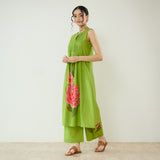 Belle Slub Cotton Kurta Set - Parrot Green