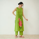 Belle Slub Cotton Kurta Set - Parrot Green