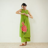 Belle Slub Cotton Kurta Set - Parrot Green