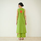 Belle Slub Cotton Kurta Set - Parrot Green