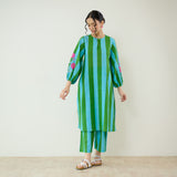 Verandah Striped Kurta Set - Sea Green