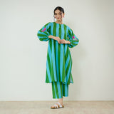 Verandah Striped Kurta Set - Sea Green
