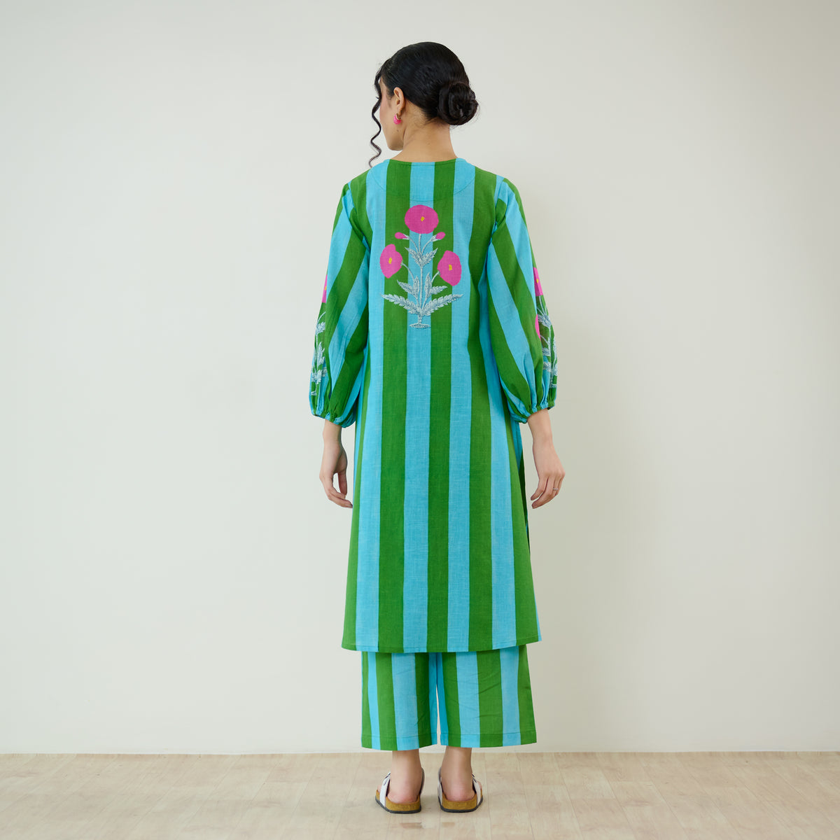 Verandah Striped Kurta Set - Sea Green