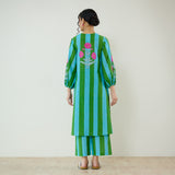 Verandah Striped Kurta Set - Sea Green